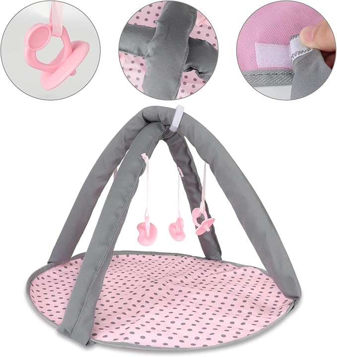 deAO Baby Doll Stroller Crib Bed Nursery Role Play Set Baby Doll with Accessories and Play Mat,Travel Cot,Bouncer,Foldable Stroller and Travel Bag Gifts for Toddlers Girls Boys