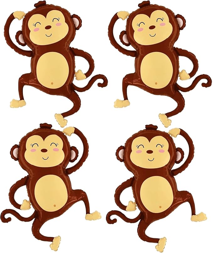 Monkey Balloons 30 Inch Monkey Shaped Balloons for Jungle Safari Themed Kids Birthday Party Decorations Supplies(Pack of 4)
