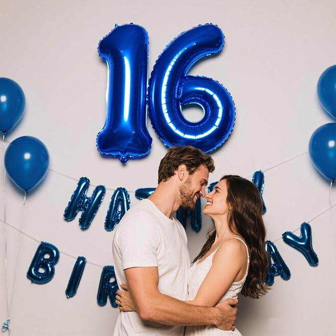 40 Inch Navy blue Number 16 Digital Balloon,Jumbo Mylar Foil Helium Balloon for 16 Balloons for Birthday Party,Wedding Anniversary Party Decorations