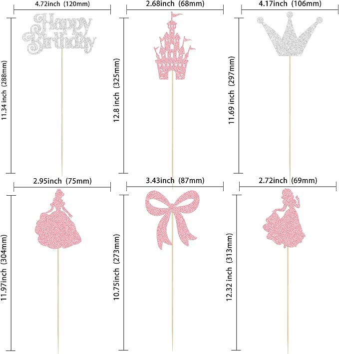 Gyufise 12Pcs Princess Centerpiece Sticks Birthday Bowknot Castle Birthday Table Flower Centerpieces Sticks Crown Bow Party Decorations for Bridal Shower Birthday Wedding Party Supplies Pink