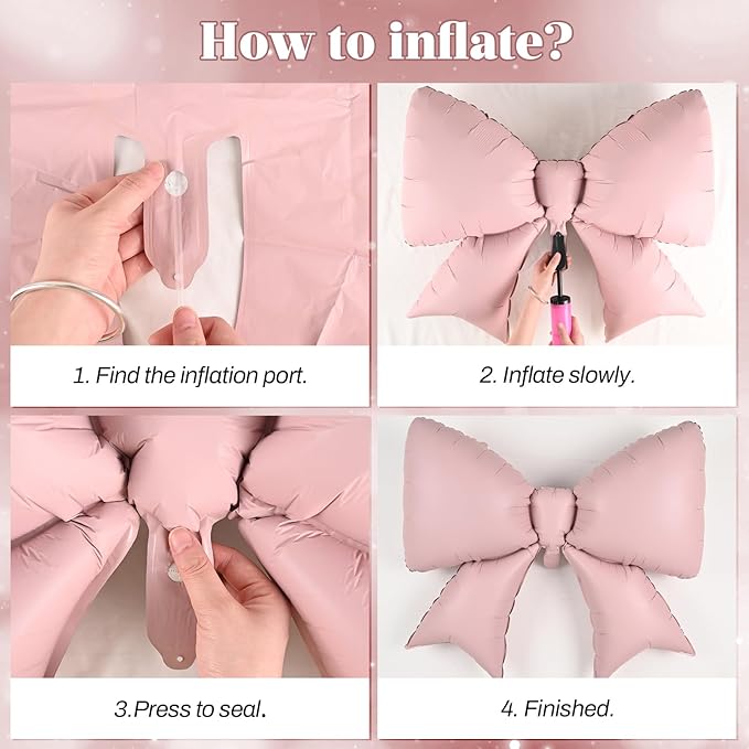 38 Inch Pink Bow Foil Balloons, Large Pink Mylar Bowknot Balloons Coquette Party Decorations for Girls Women Birthday Baby Shower Bridal Shower Engagement Wedding Bachelorette Anniversary Decorations