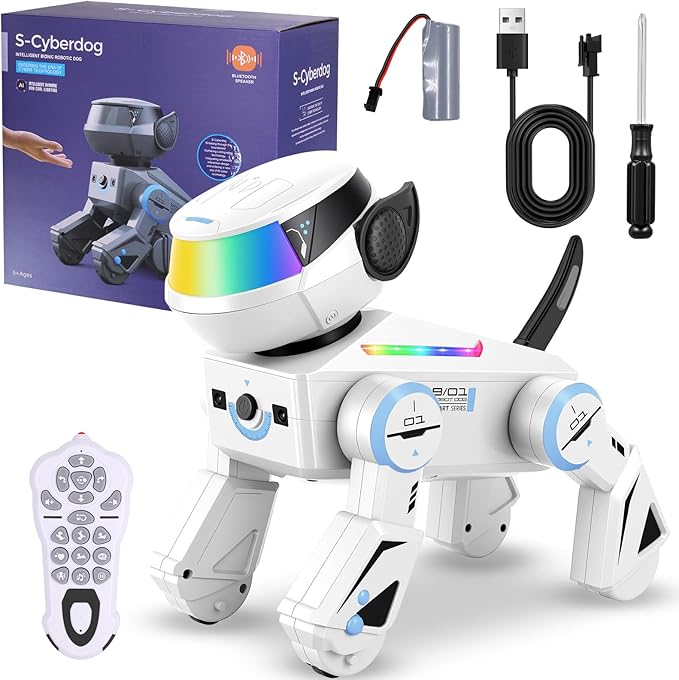 Smart Robot Dog for Kids,Interactive Robotic Puppy,Touch Sensor,Programmable Actions, Dancing &Singing, LED Eyes, Rechargeable Battery, Gift for Boys & Girls Ages 6-12 (White)
