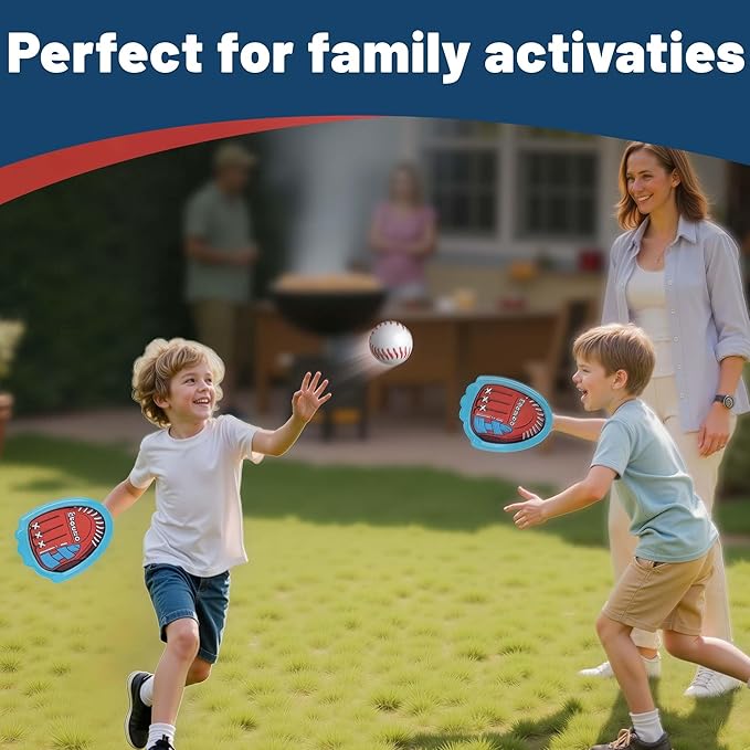 iPlay, iLearn Toddler Baseball Toy, Boy Toss Catching Ball Game Toy W/ 2 Gloves 6 Soft Balls, Sport Outdoor Yard Beach Play for Family Activities, Fun Birthday Gifts 3 4 5 6 7 8-12 Year Old Girl Kids