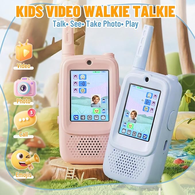 Video Walkie Talkies for Kids, 2 Pack Rechargeable Walkie Talkies with HD Camera, Photo & Voice Changer, Long Range, Indoor & Outdoor Play, Interactive Toys Birthday Gifts for Boys Girls Ages 3-12