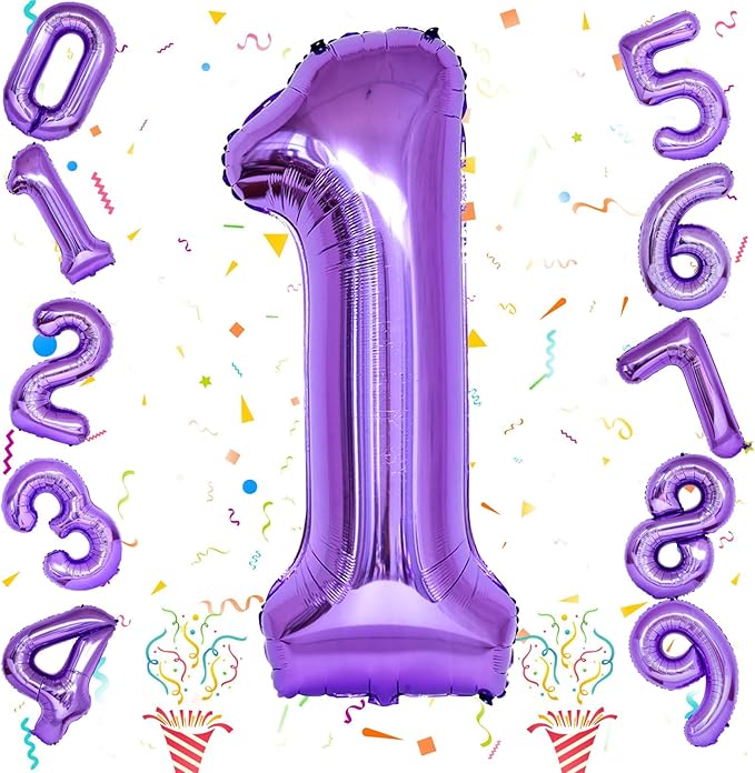 Purple 1 Balloon Number for Girls 1st Girls Birthday, 40 Inch Large Number Foil Balloons, Foil Helium for Women 31 Years Old Birthday Party Anniversary Graduation Party Decoration Kids Supplies