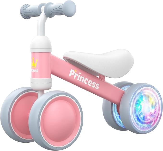 BEKILOLE 1 Year Old Girl Gifts Baby Balance Bike 1st Birthday Girl Gift with LED Light Up Wheels for 12-24 Months Toddlers - ASTM Certified 2-Minute Assembly Pink First Ride On Training Toy