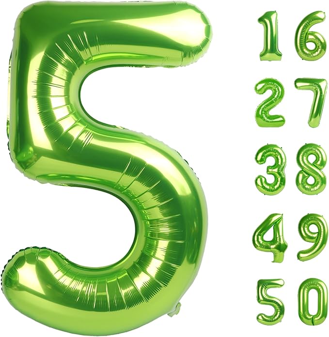 40 Inch Light Green Balloon Number 5 Balloon Jumbo Mylar Foil Helium Balloon for 15 25 35 50 Big Giant Jumbo Huge Foil Mylar Balloons 55th 65th Birthday Balloons Men Women Party Decorations