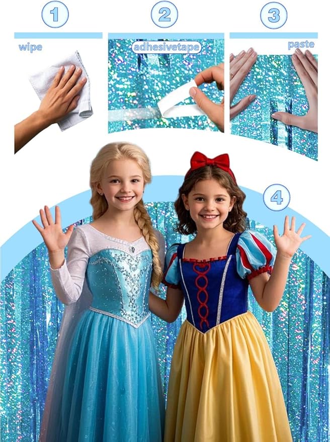 Blue Birthday Decorations Curtain Streamers Ocean Princess Booth Photo Backdrop Streamers Tinsel Accessories Party Decorations 2 Pack