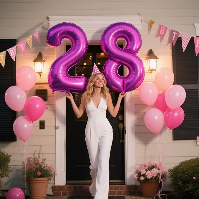 40 Inch Rose Purple Large Balloon Number 2 Balloon,Jumbo Mylar Foil Helium Balloon for 20 21 32 42 25 26 Birthday Digital Balloons for Birthday Party,Wedding Anniversary Party Decorations