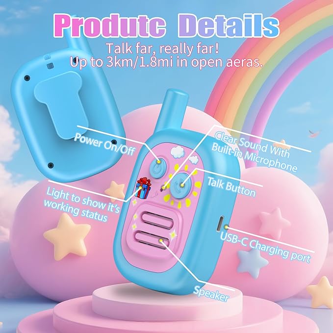 Walkie Talkies for Kids 3 Pack,3 Miles Family Walky Talky Children Radio Long Range,22 Channels Kids walkie talkies with VOX Function,3-12 Years Old Boys Girls Xmas Birthday (Blue 001)