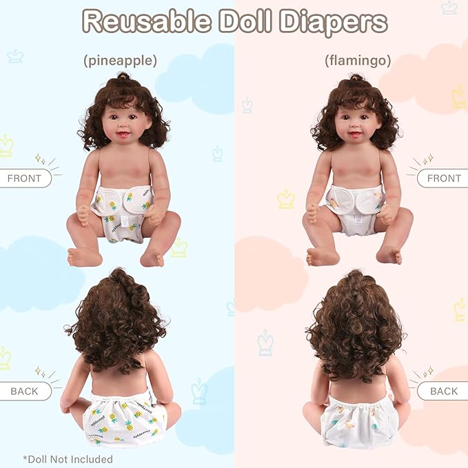 BABESIDE 4 PCS Baby Doll Diapers Underwear for 17-24 Inch Dolls Reusable Doll Diapers Reborn Babys Doll Accessories Fits Baby Doll