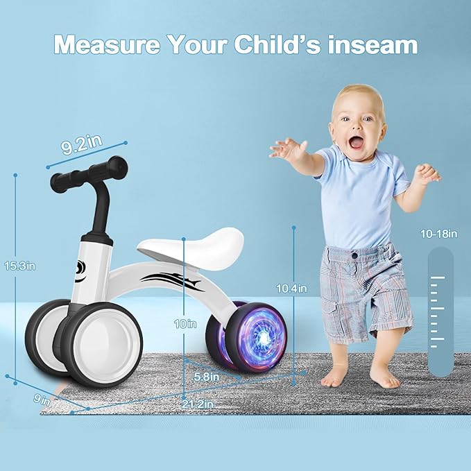 Colorful Lighting Baby Balance Bike Toys for 1 Year Old Boy Girl Gifts, 10-36 Month Toddler Balance Bike, No Pedal 4 Silence Wheels & Soft Seat First Riding on Toys, 1st Birthday Gifts