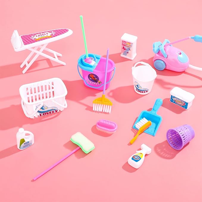 ONEST 23 Pieces Mini Housework Cleaning Supplies Miniature Mini House Accessories House Furniture Decoration Accessories