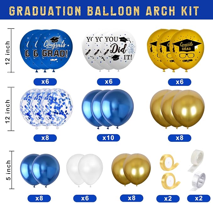 Graduation Decorations Class of 2026 - Blue and Gold Balloons Boxes with Letters 2026 GRAD So Proud of You - Complete Party Supplies for High School & College Celebrations