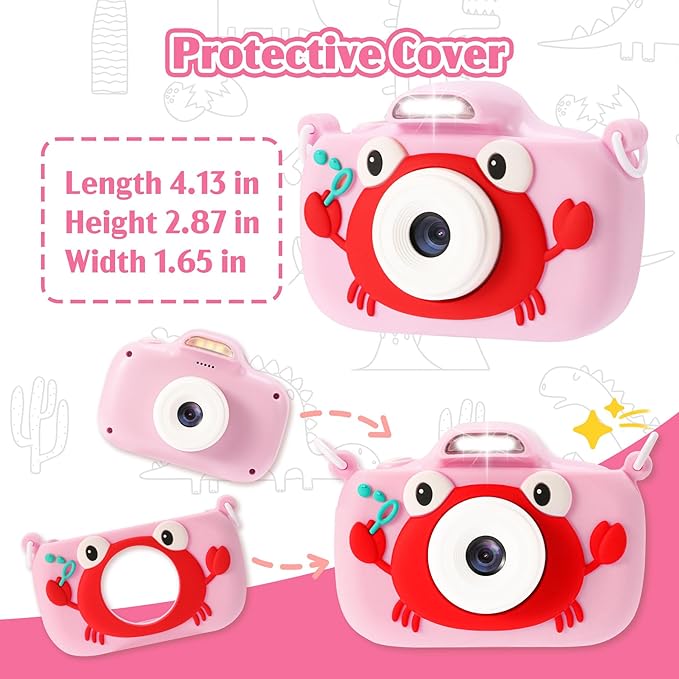 Kids Camera Toys for 3-9 Year Old Girls Boys. 2.4-inch Screen Children's Digital Camera with Fill Light,Christmas/Birthday Gift for Children.Comes with a 64G TF Card, Silicone Protective case/Lanyard