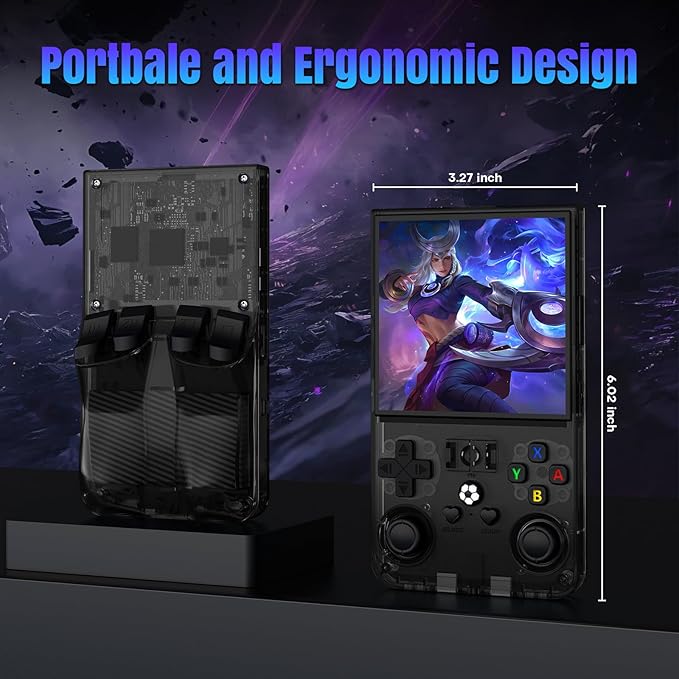 R36MAX Retro Handheld Game Console, 64GB Retro Gaming Console with 4.0 Inch Screen, Open Linux System (Transparent Black)