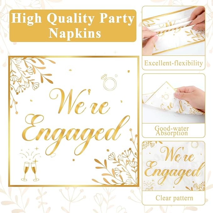 96Pcs Happy Engagement Party Supplies Engagement Paper Plates Napkins We're Engaged Party Tableware Set We're Engaged Dinnerware for Wedding Birthday Bridal Shower Decoration Serve 24