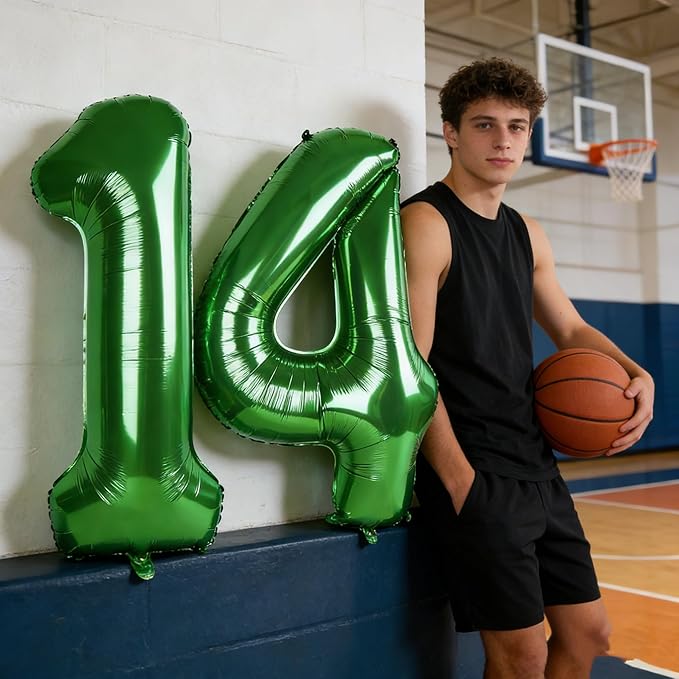 Balloon 14 Numbers, Large 14th Dark Green Birthday Decorations for 1 4 14 41, 40 Inch Foil Balloon for Wedding Engagement Photo Shoot Memorial Day's Supplies