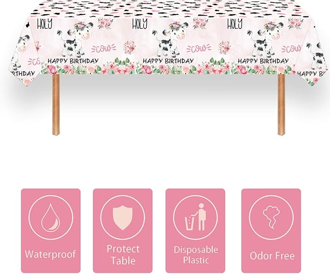 51 Pcs Holy Cow I'm Three Girls Birthday Party Supplies Moo Moo I'm Three Tablecloth Paper Plates Napkins Forks Dinnerware for Farm Animals Cow Theme Girls 3rd Birthday Party Supplies Decorations