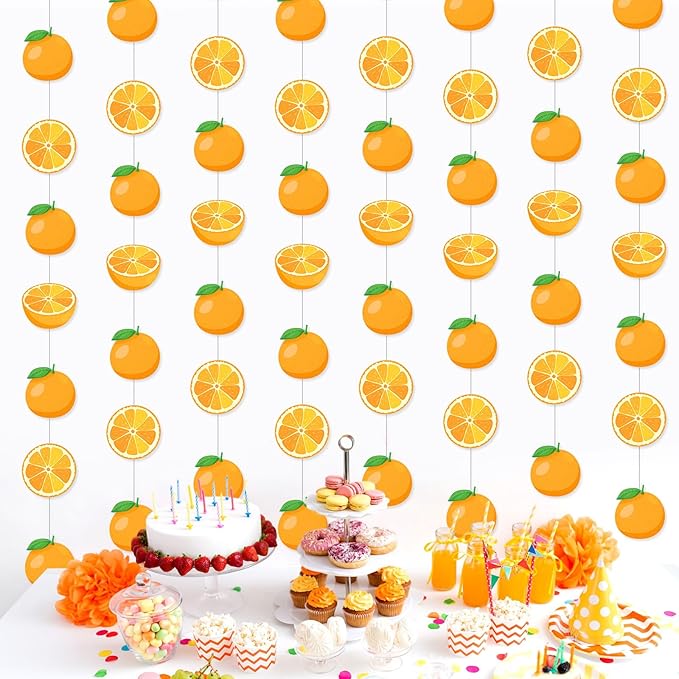 8 Pcs Orange Party Decorations Citrus Slice Birthday Hanging Garlands Banner Tangerine Paper Cutouts Streamer for Little Cutie Orange Baby Shower Wall Ceiling Spritz Decor Supplies