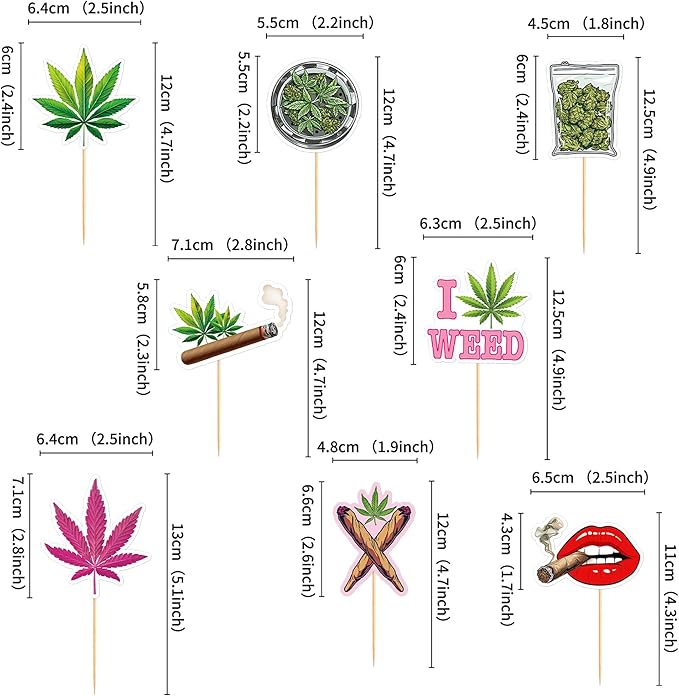 Ercadio 32 PCS Dope Happy Birthday Have a Dope Birthday Cupcake Toppers Pot Leaf Weed Leaves Cupcake Picks Green Marijuana Dope 420 Themed Party Supplies