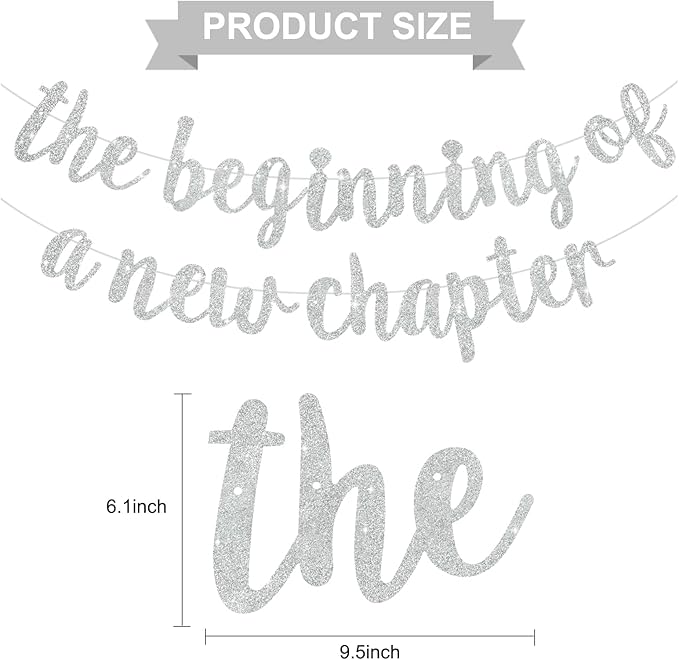 BEISHIDA The Beginning of A New Chapter Banner, Farewell party Decoration,Graduation Sign 2026 Banner,Happy retirement Supplies,Going away party Sign Garland,Graduation banner Glitter Silver