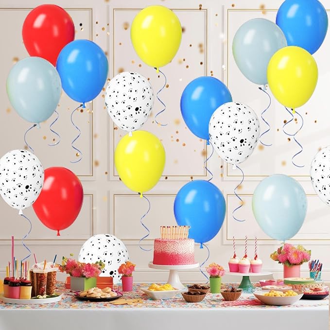 Paready Balloons Set - 50Pcs Red, Yellow, Blue, Dusty Blue Latex 12 Inch Balloons for Birthday Party Supplies