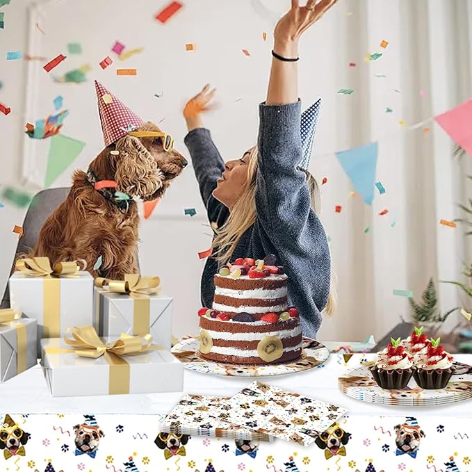 41pcs Dog Party Supplies,Pet Dog Birthday Party set Include dessert plate,Napkin and Tablecloth,Used for Dog Birthday Party Decoration