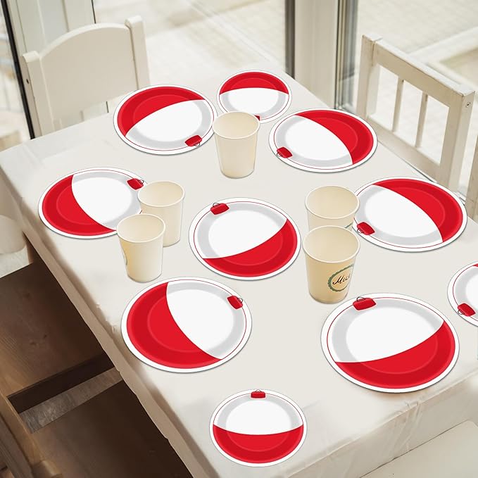 CHUNNIN 50 PCS Gone Fishing Party Plates for Fishing Themed Party Decoration 7 Inches Bobber Birthday Paper Plates Gone Fish Disposable Dessert Plate for Bobber Tournament Birthday Supplies