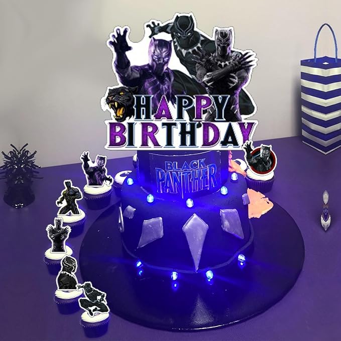 Panther of Black Party Decorations,Panther of Black Birthday Party Supplies Includes Banner - Cake Topper - 12 Cupcake Toppers - 18 Balloons