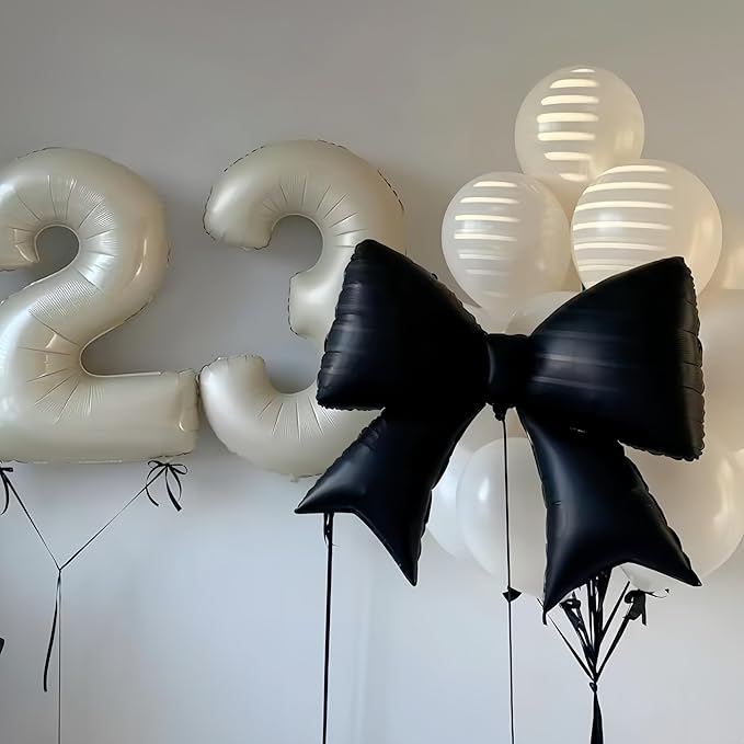 4 PCS Black Bow Balloons Decorations 38 inch/Suitable for Retro Classic Party/Gothic Style Luxurious Palace Princess Party/Wedding Party Decorations(Black 4Pcs)