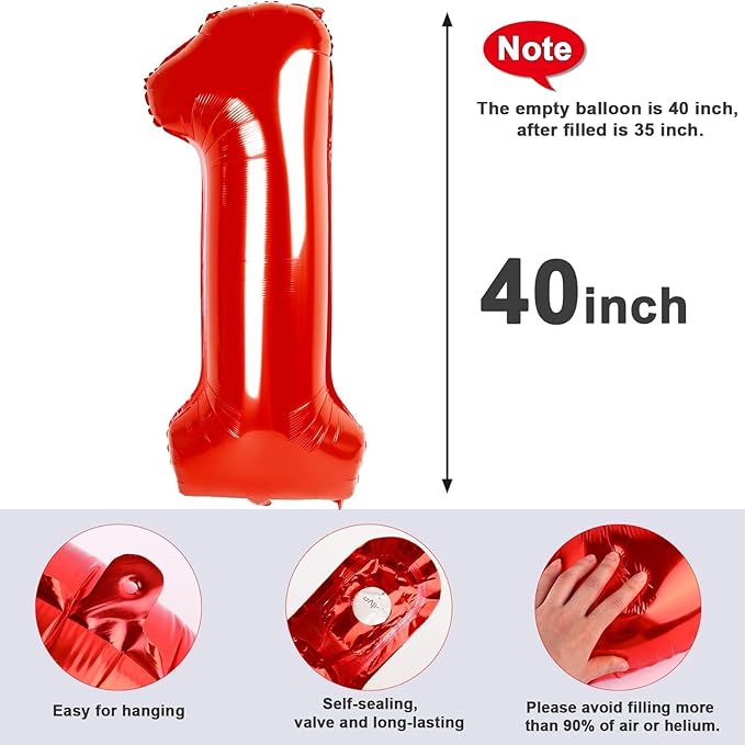 Number 14 Balloon, Large 14th Red Birthday Decorations for 1 4 14 41, 40 Inch Foil Balloon for Wedding Engagement Photo Shoot Memorial Day's Supplies