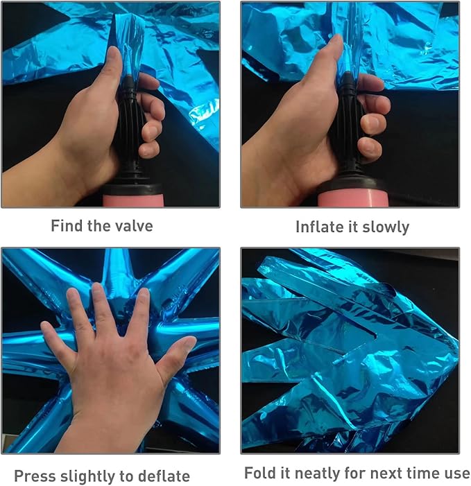 6 Pcs Blue Star Foil Balloons One-Piece 14-Pointed Star Balloon 4D Starburst Cone Mylar Balloon 22inch Christmas Birthday Wedding Wedding Anniversary Party Supplies(Blue)