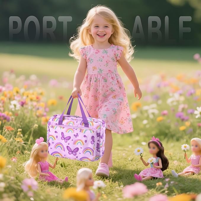 Doll Carrying Case Accessory Organizer Storage, Case to Hold Dolls and Clothes, Much Pocket for Doll’s Clothes, Accessories, Fits 6 Dolls & Accessories, Secure Straps Protect Dolls - Purple