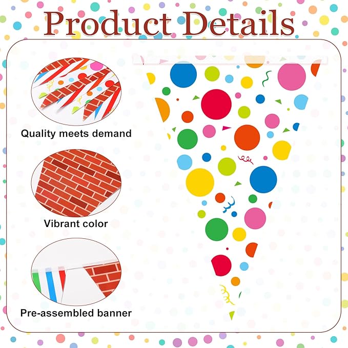 Jetec 5 Pcs 49 Ft Cartoon Friends Birthday Party Decorations Pennant Banner Red Brick Triangle Bunting Flags Green Blue Red Theme Party Supplies for Indoor Outdoor Hanging Decor Favors