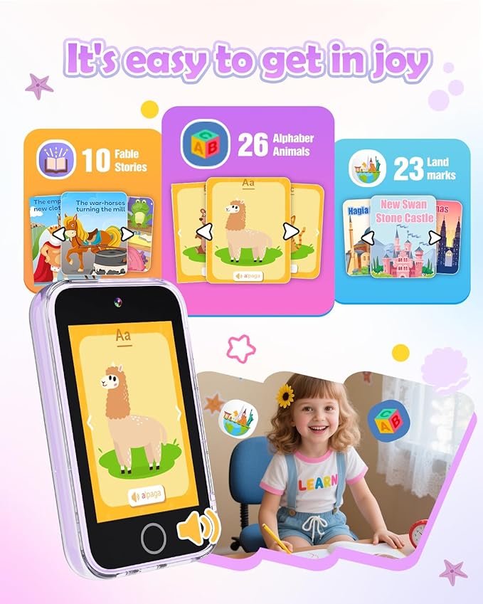 Kids Phone Toys for 3-12 Years Old Girls ,3.5'' Touchscreen Phone for Kids Learning Play Toy with Dual Camera,Video Players,Game,Christmas Birthday Gifts for Girls Age 3 4 5 6 7 8 9
