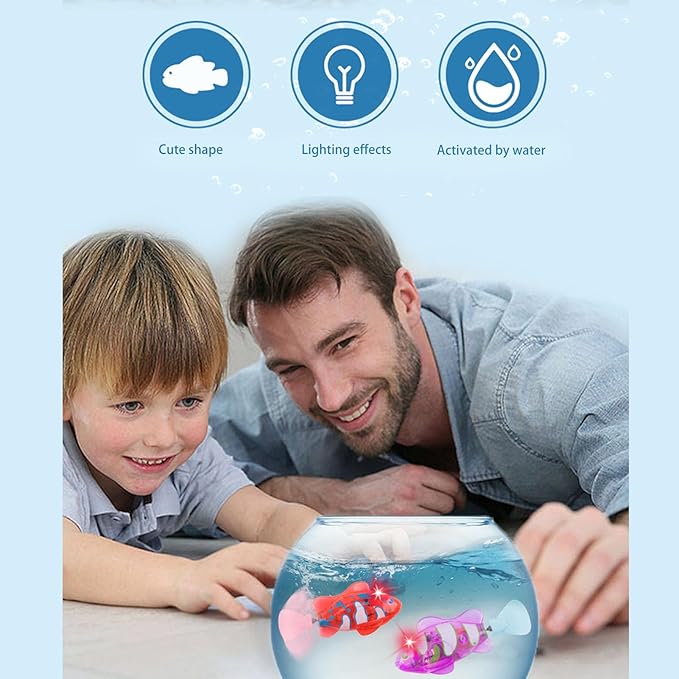 4PCS Robotic Swimming Fish with Flashing Lights, Water Activated Robot Fish Electronic Cat Toy