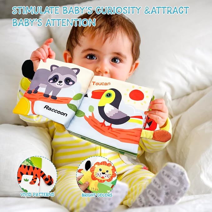 Soft Cloth Baby Book,Touch Feel Cloth Crinkle Books for Infant Baby 6-12 Months,Learning Education Soft Sensory Toy,Teether,Shower Gifts for Boys Girls (Giraffe-with Handle)