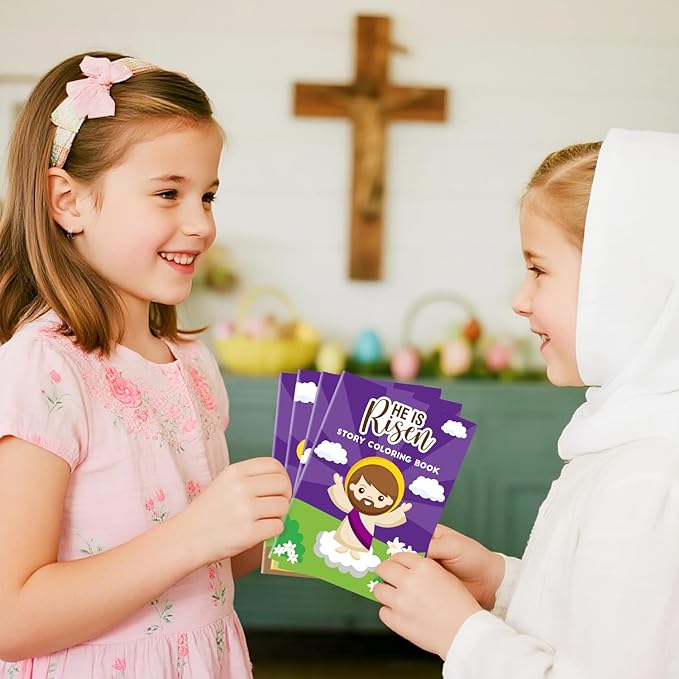 He is Risen Coloring Books for Kids - 48Pcs Bulk Easter Story Mini Coloring Booklet Religious DIY Art Drawing Book for Toddlers Spring Easter Holiday Party Goodie Bags Stuffers Sunday School Classroom