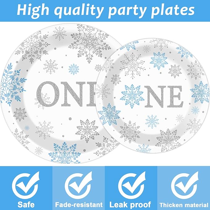 Winter Onederland 1st Party Plates Napkins Snowflake One Birthday Themed Tableware for Baby Blue First Birthday Party Disposable Paper Plates Napkins Party Decorations Supplies Favors 24 Guests