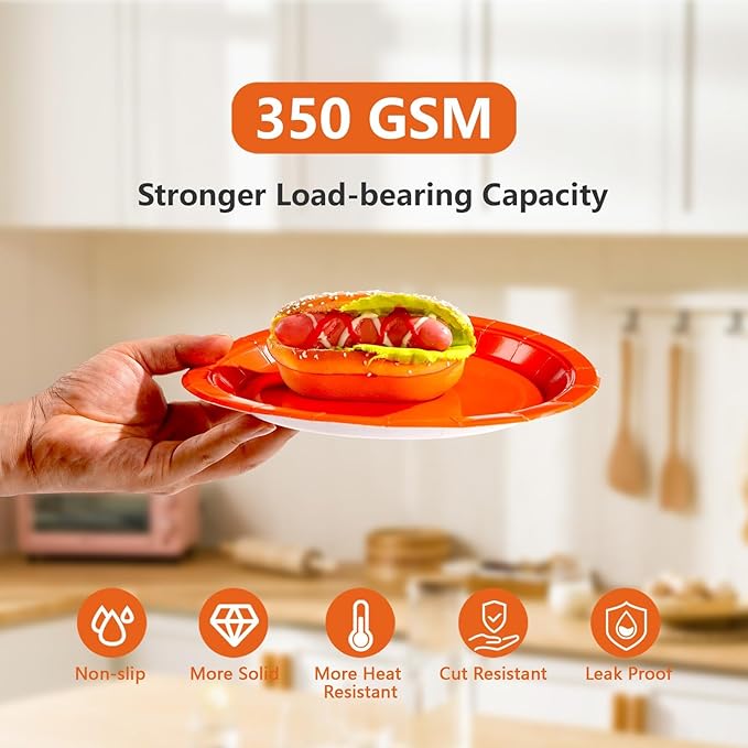 Grencian 96Pcs Orange and Black Party Decorations Orange and Black Plates and Napkins Disposable Paper Tableware Set for Birthday Wedding Baby Shower Fall Harvest Halloween Party Supplies, Serves 24