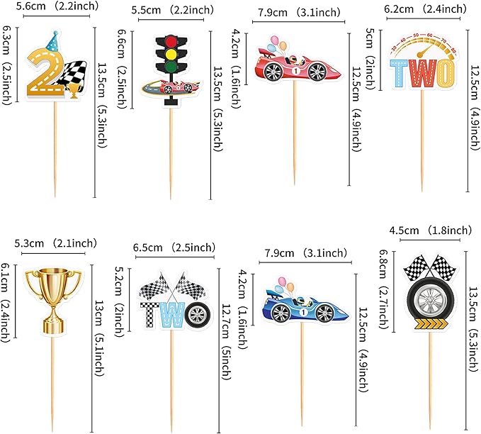 25PCS Race Car Cupcake Toppers Trophy Flag Racing Cake Selected Racing Theme, Car Theme Party Supplies Baby Shower Boy Birthday Party Cake Decoration