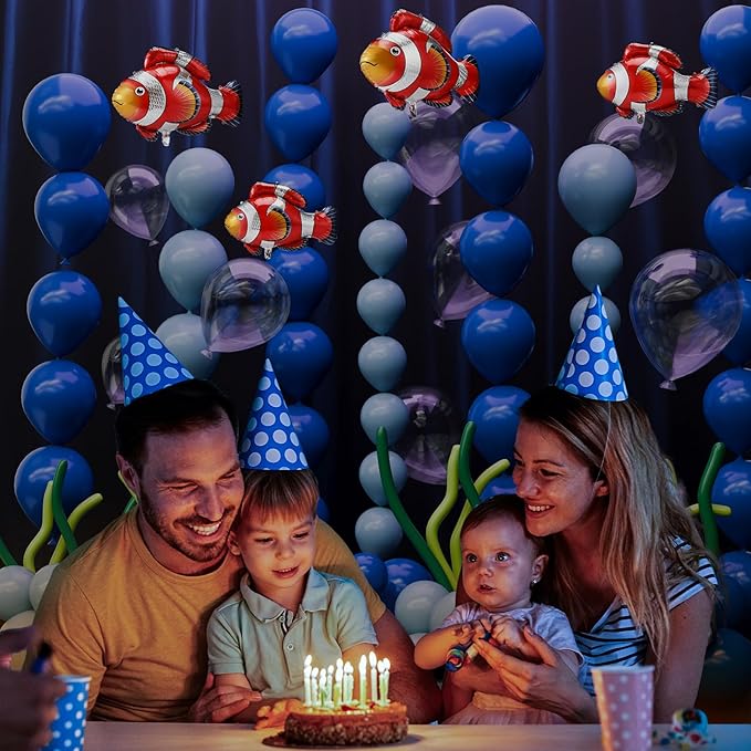 Gejoy 157 Pcs Under The Sea Balloon Decor Kit Ocean Party Baby Shower Decorations, Latex Blue Clear Bubble Green Orange Balloons Aluminum Clownfish for Under Sea Birthday Wedding Stage Party Supplies