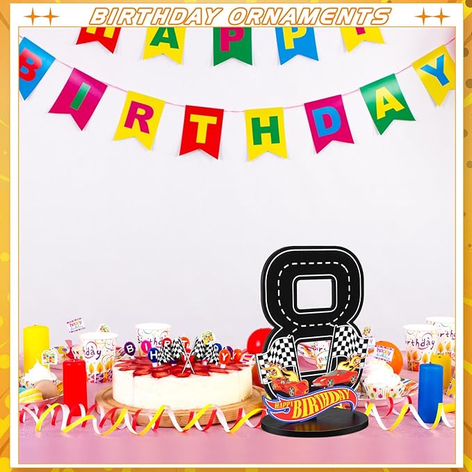 Race Car 8th Birthday Number Sign Centerpiece Race Car Theme 8th Birthday Party Supplies Wooden Table Decoration Photo Props for Boys Eight Years Old