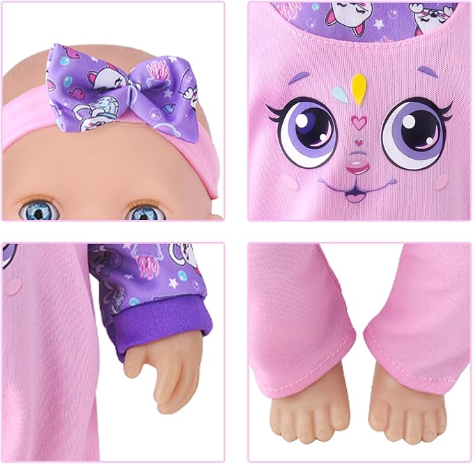 Baby Doll Clothes and Accessories 4 Sets Outfits for 14-18 Inch Dolls, 9 Pcs Dresses for 43cm New Born Baby Dolls Including Doll Dress, Headbands, Top and Pants