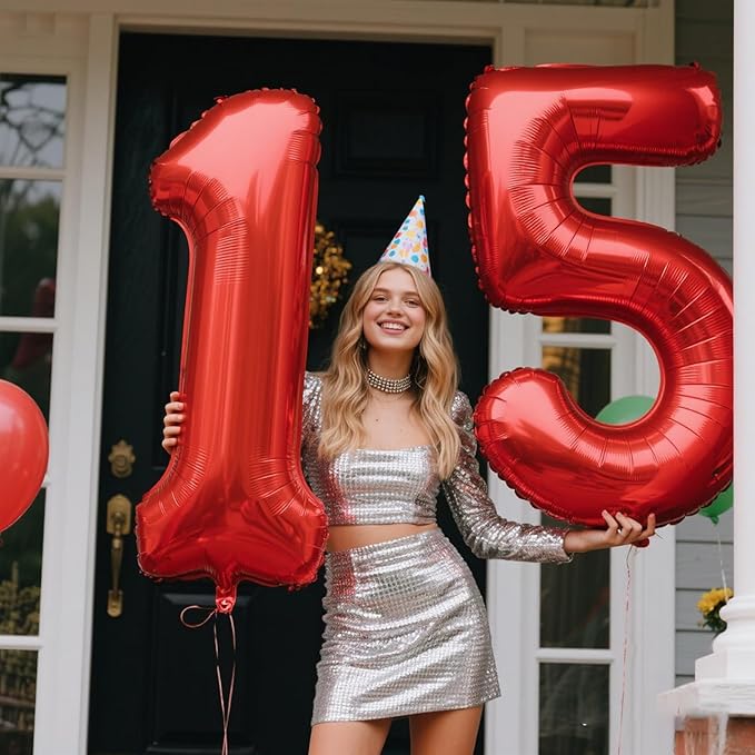 Red Number 5 Balloons,5 Helium Balloon Number Digital 5 Balloon Huge Number Balloons for 5 Year Old Birthday Red Party Decorations 15th 25th 55th Birthday Party Supplies Anniversary Decorations
