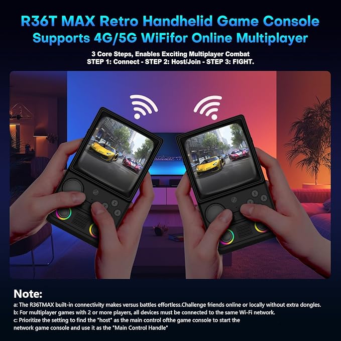 R36TMAX Retro Handheld Game Console, Retro Gaming Console with 4.0 Inch 720x720 IPS Screen, Portable Handheld Linux System, 4000mAh Battery (Classic Black-64GB)