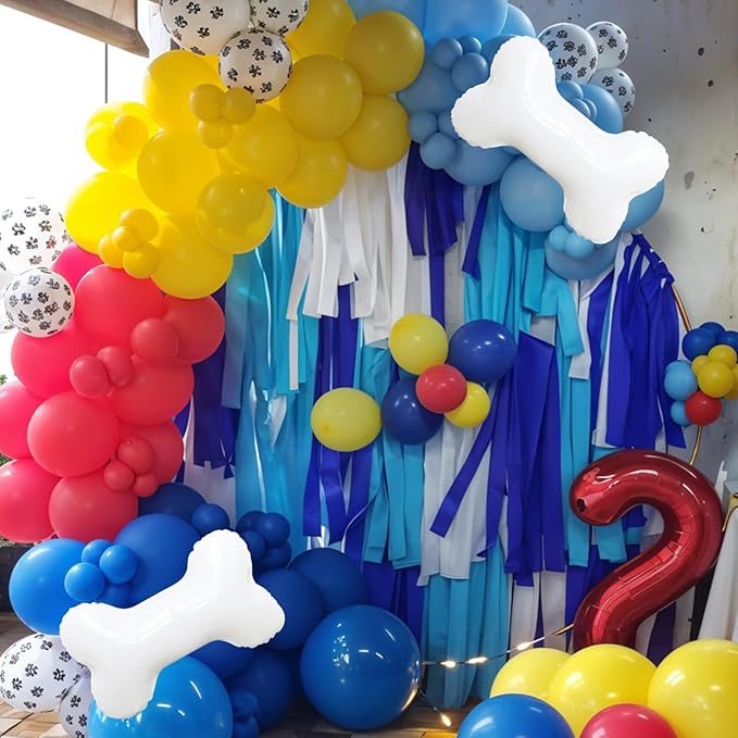 Paw Balloons, Red Yellow Blue Animal Paw Print Latex Balloons with Bone Foil Balloon for Boy Girl Theme Birthday Party Graduation Baby Shower Backdrop Supplies