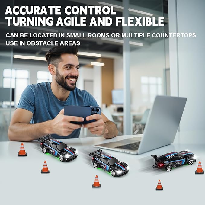 SASBSC Mini RC Toy Cars for Boys Kids Adults, 2.4GHz APP Remote Control Car with Lights and 3 Speed Modes, 1/64 Race Toy Car Rechargeable for Boys Ages 5-7 8-12,Birthday Gifts for Kids