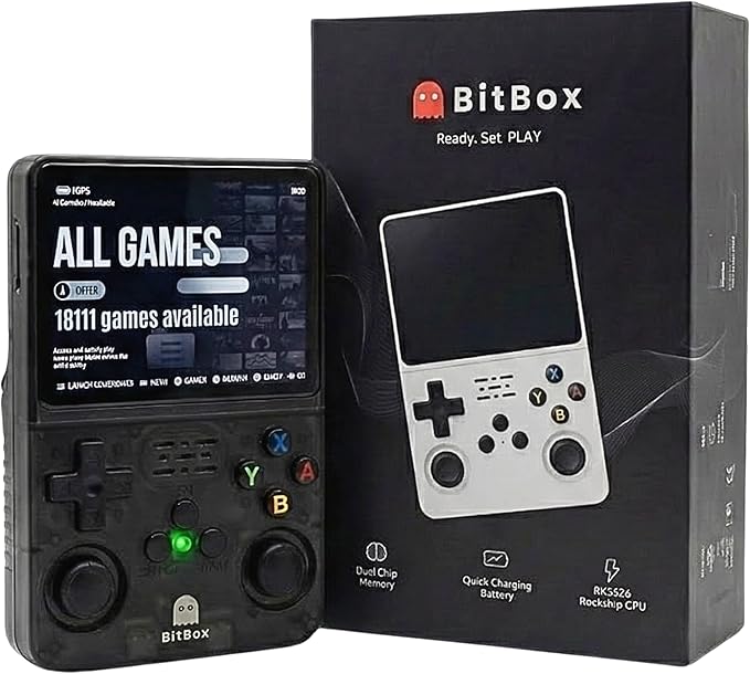 BitBox R36S ArkOs Authentic Retro Handheld Arcade Console - Built-in 20,000 Games & 64GB, 3.5 Inch IPS Screen, Ready to Play! (Black (Transparent))